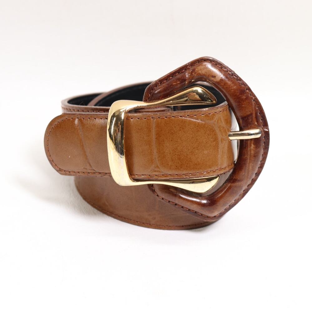 Express Intl Belt Women S Butterscotch Brown Croc Embossed Leather Gold Tone